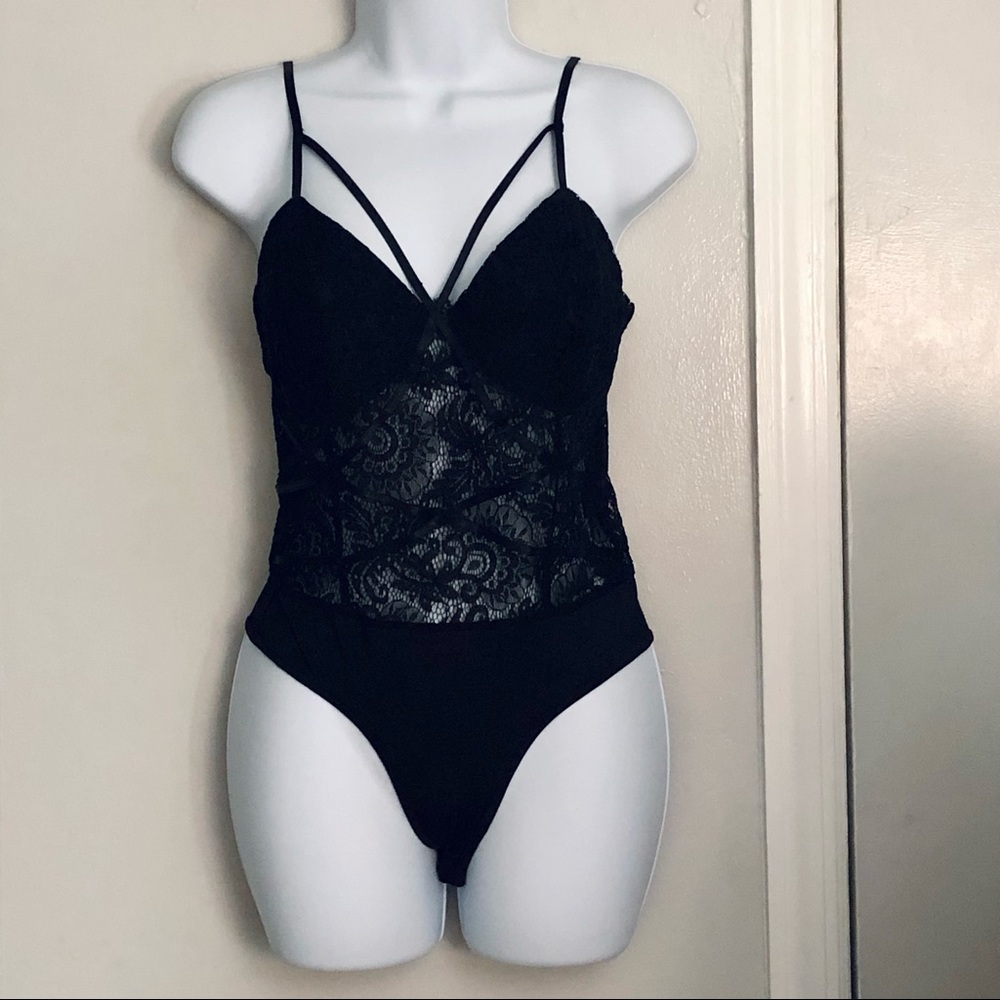 Black Petite Harness Lace Bodysuit